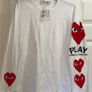 NWT Comme des Garcon Play Heart Logo Longsleeve White Tee Size Large